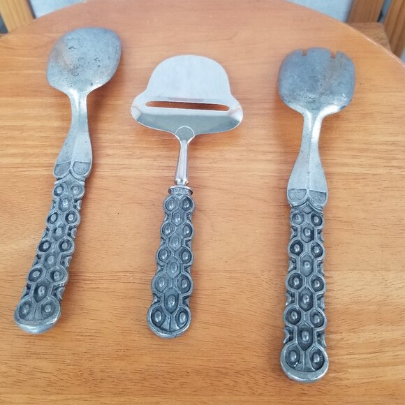 Pewter Utensils Old Norse Pattern Set of Three Viking-Core Serving Tools - Picture 6 of 12